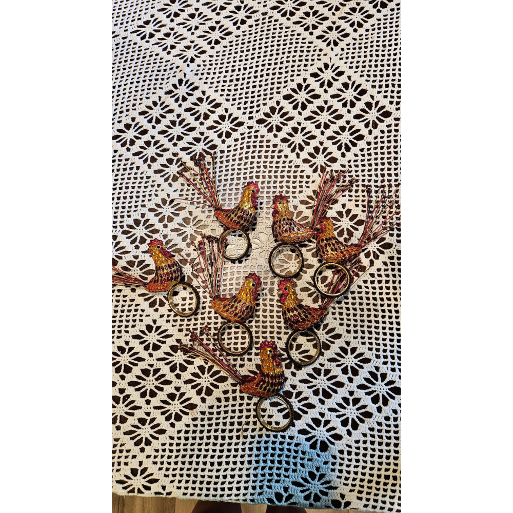 Set of 6 Sparkly Rooster farmhouse Napkin Rings